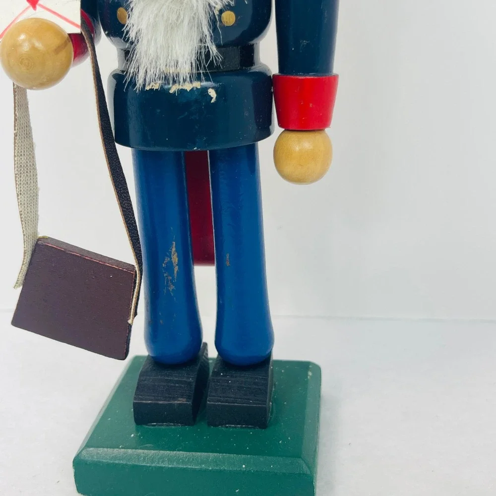 Vintage Wooden Mailman Nutcracker Postman with Letter and Mail Bag 10 Inch Blue